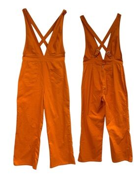 Sincerely Jules Deep V Jumpsuit LG Orange Stretch Bohemian Pant Summer